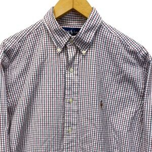 Ralph Lauren Yarmouth Shirt Mens 15.5 32/33 (M) Red Navy Blue Check Plaid VTG
